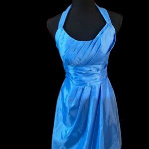 David's Bridal Size 4 Halter Formal - Light Blue Knee Length with Bubble Hem